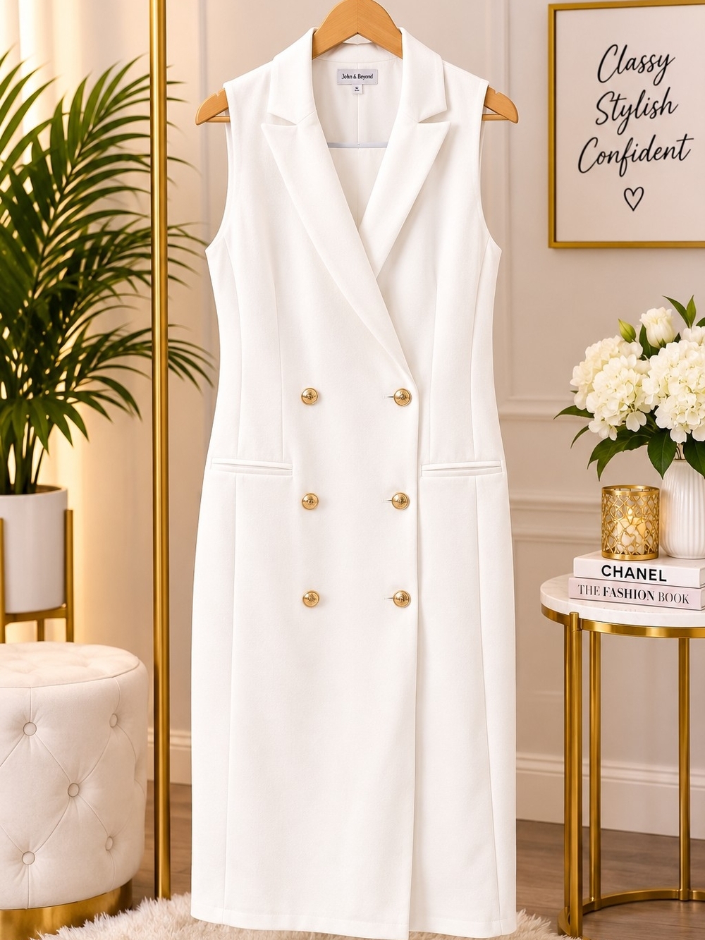 Shelby & Palmer Sleeveless Double-Breasted Cream Dress Vest with Gold Buttons